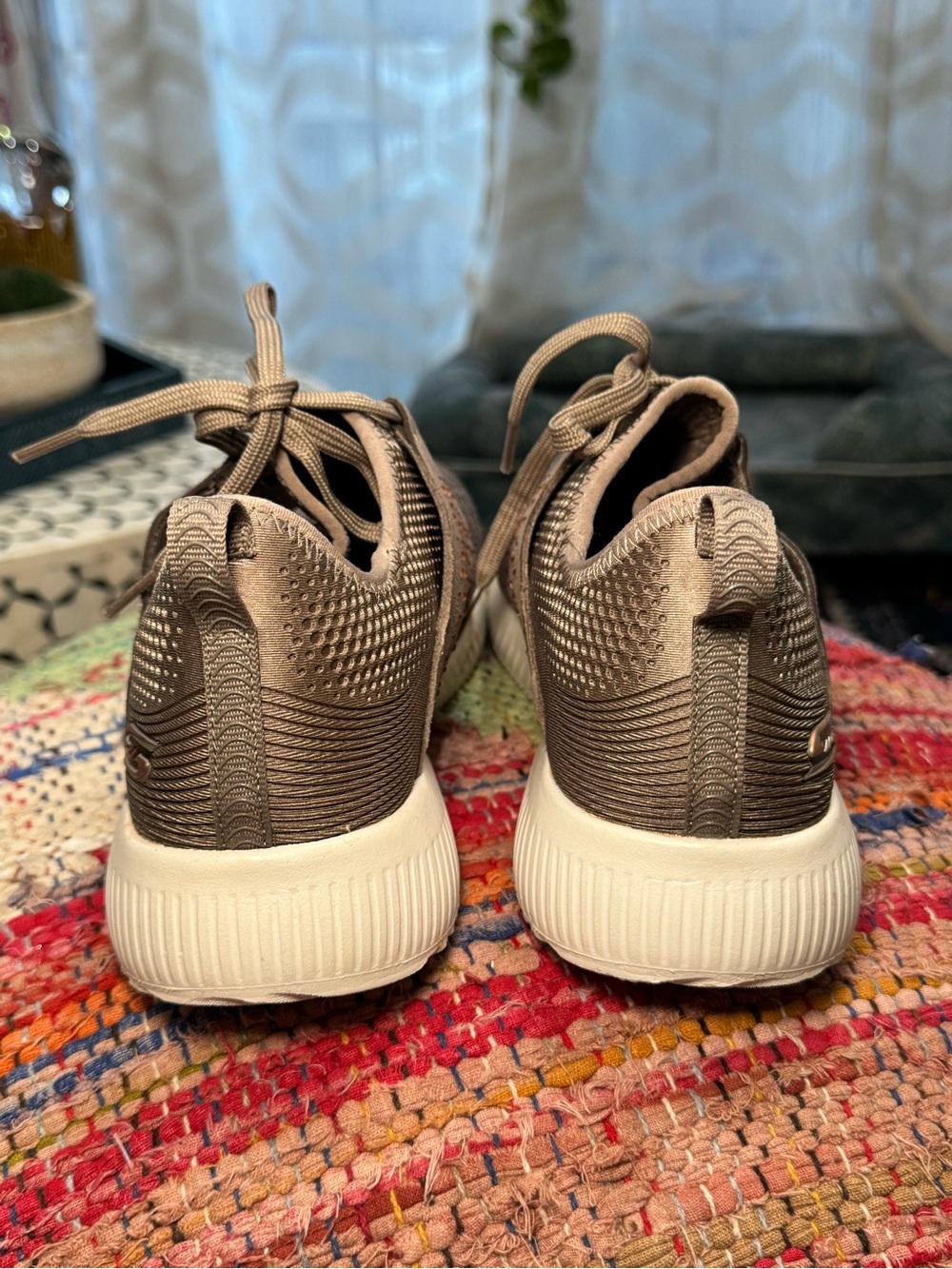 🌝Skechers Bobs Sport Squad Ninja Glam Taupe Sneakers memory foam Lace-Up Slip-on - Picture 6 of 8